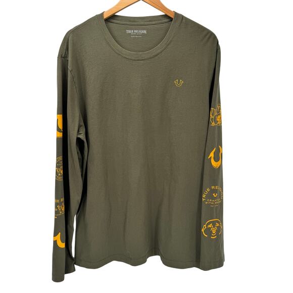 True Religion Other - True Religion T-Shirt Mens 3XL Green Long Logo Sleeves Pullover Cotton Tee Shirt